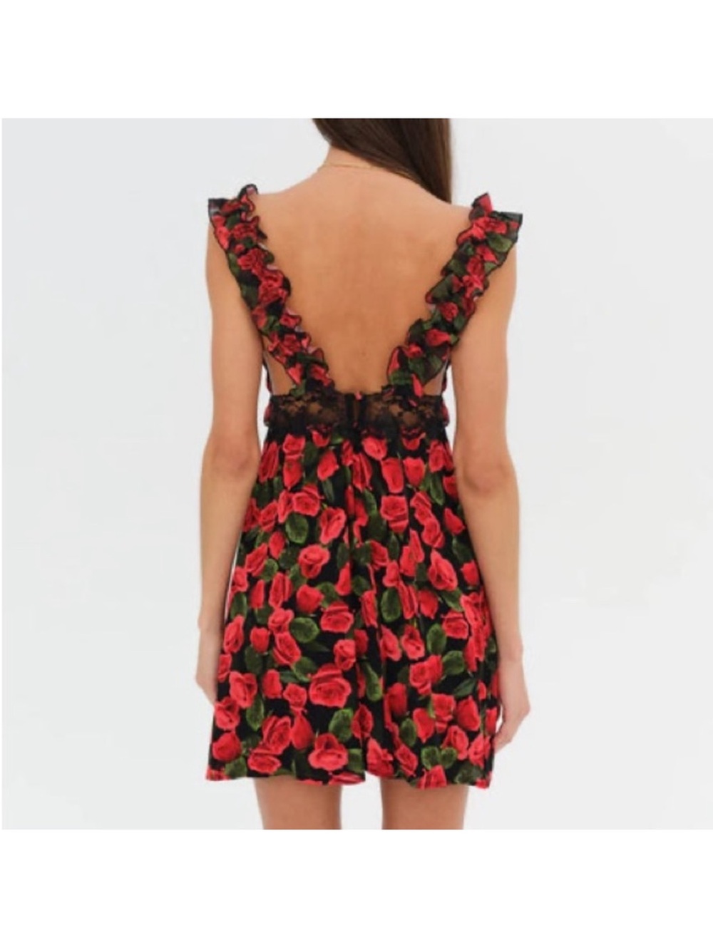 For Love and Lemons Varvera Mini Dress Red Rose Print Cutout Dress medium $219 - Picture 2 of 7